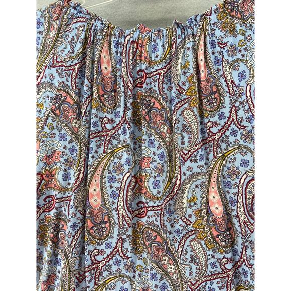 Talbots Shirt Womens Sz XLP Petite Blue Red Tunic Ruffle Tie Neck Lightweight - Picture 9 of 11